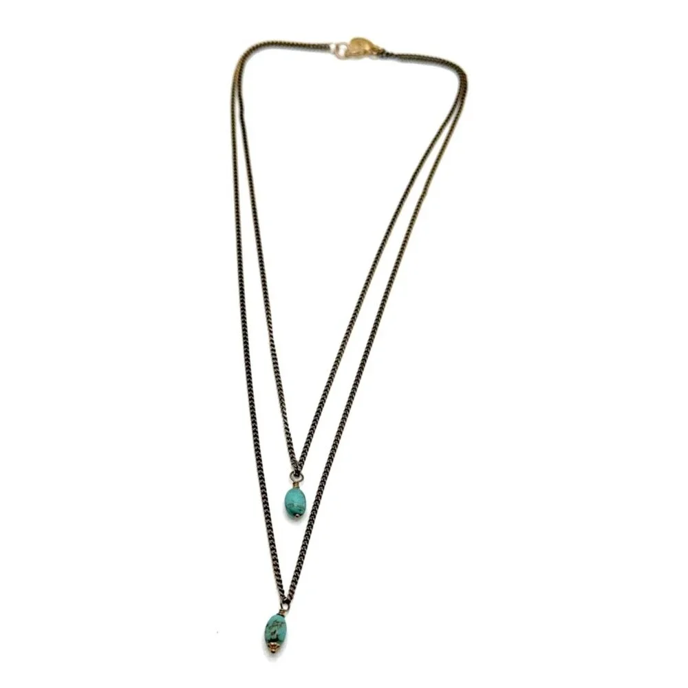 Vintage MARIE CHAVEZ Turquoise Stone Necklace Double Strand Boho 16